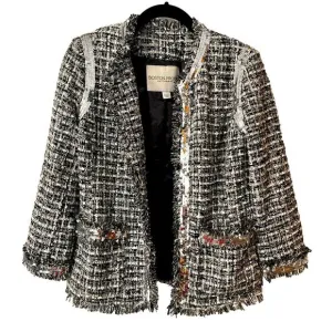 Boston Proper Size 4 Black &amp; White Silver Sequins Shimmer Tweed Parisian Jacket