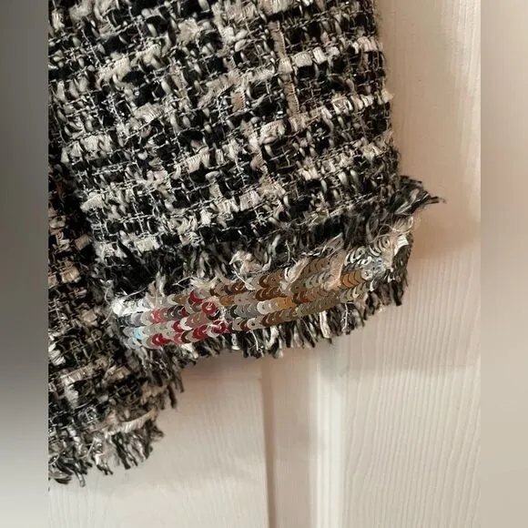 Boston Proper Size 4 Black &amp; White Silver Sequins Shimmer Tweed Parisian Jacket