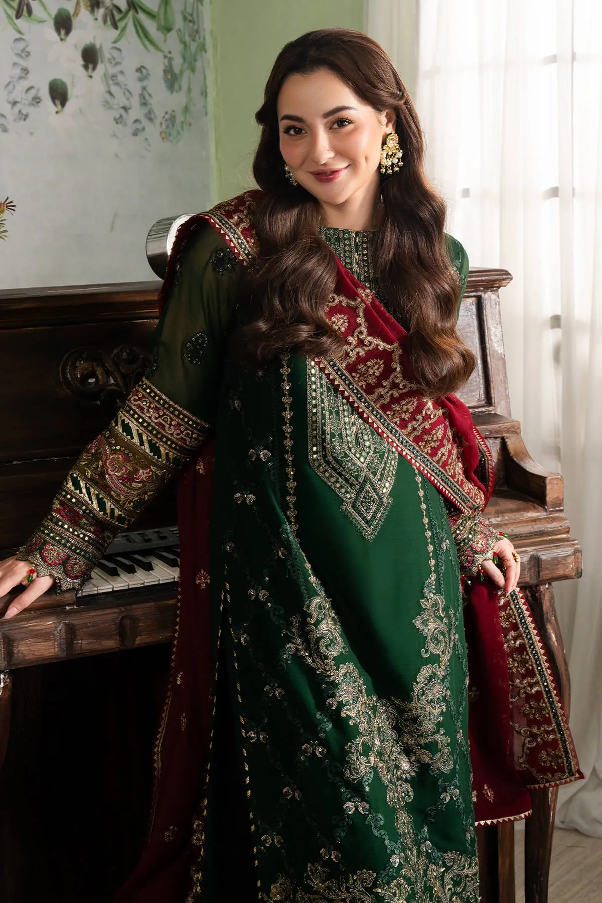 Bottle Green Heavily Embroidered Pakistani Salwar Kameez Party Suit