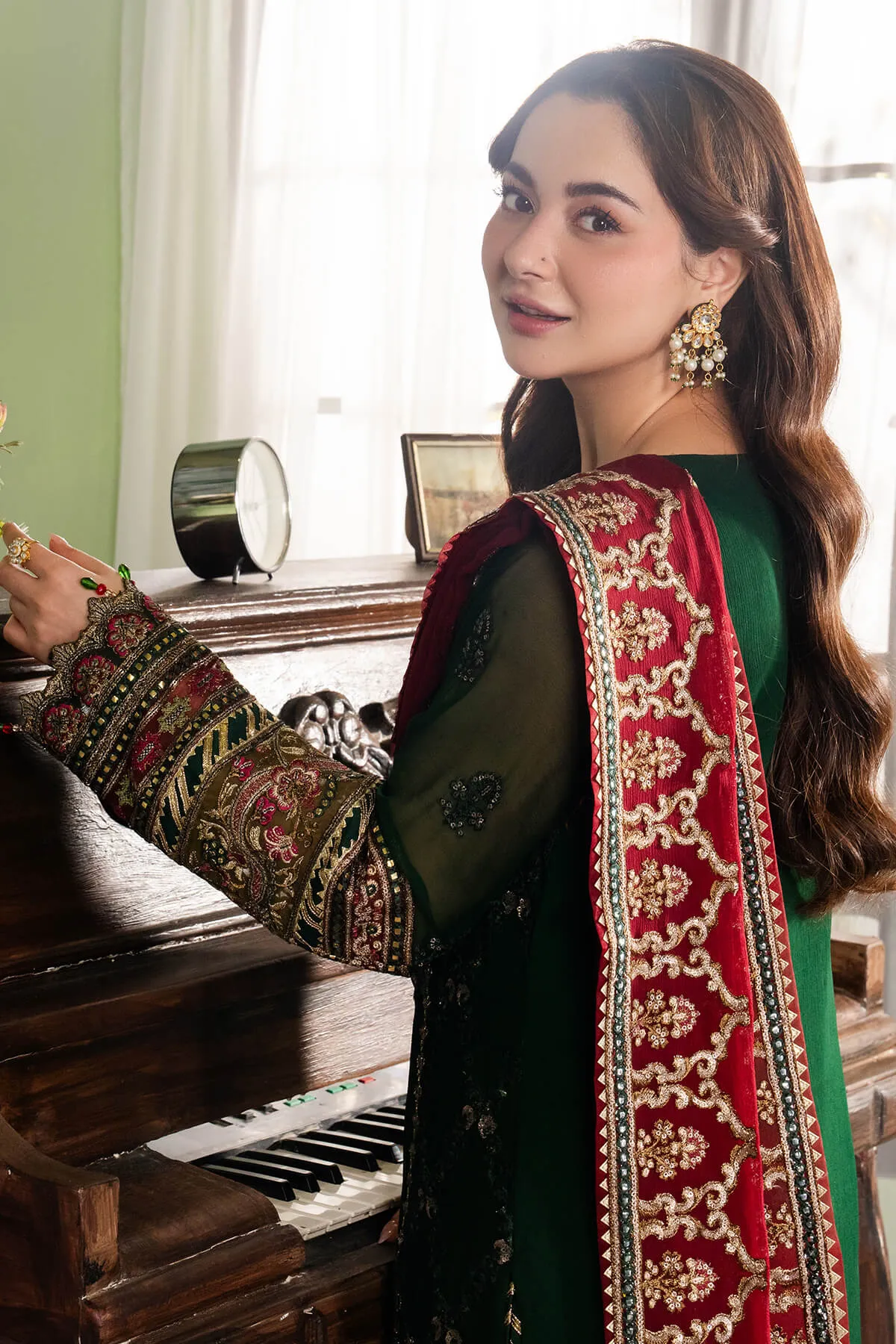 Bottle Green Heavily Embroidered Pakistani Salwar Kameez Party Suit