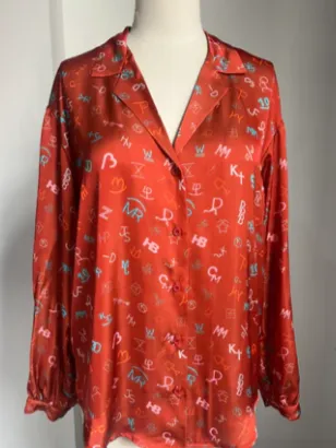 Brand Satin Long Slv Button Down Collared Blouse