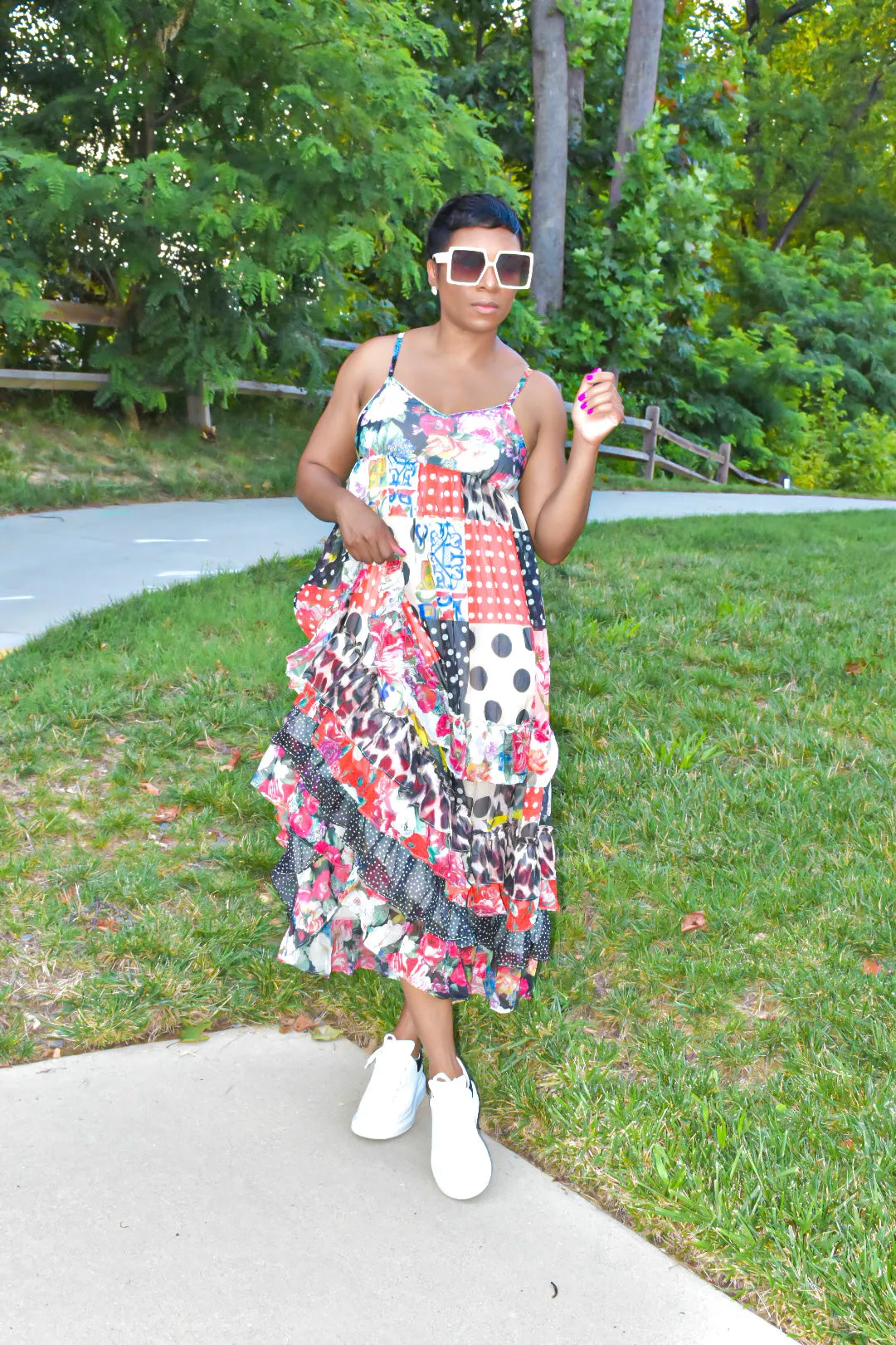 Bria Patchwork Ruffled Dress