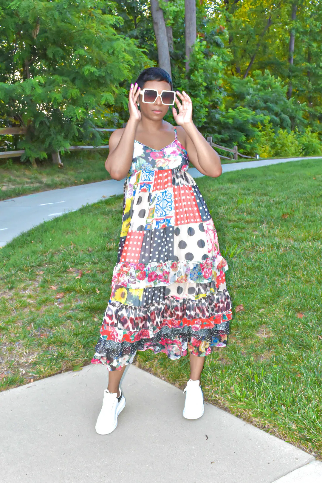 Bria Patchwork Ruffled Dress