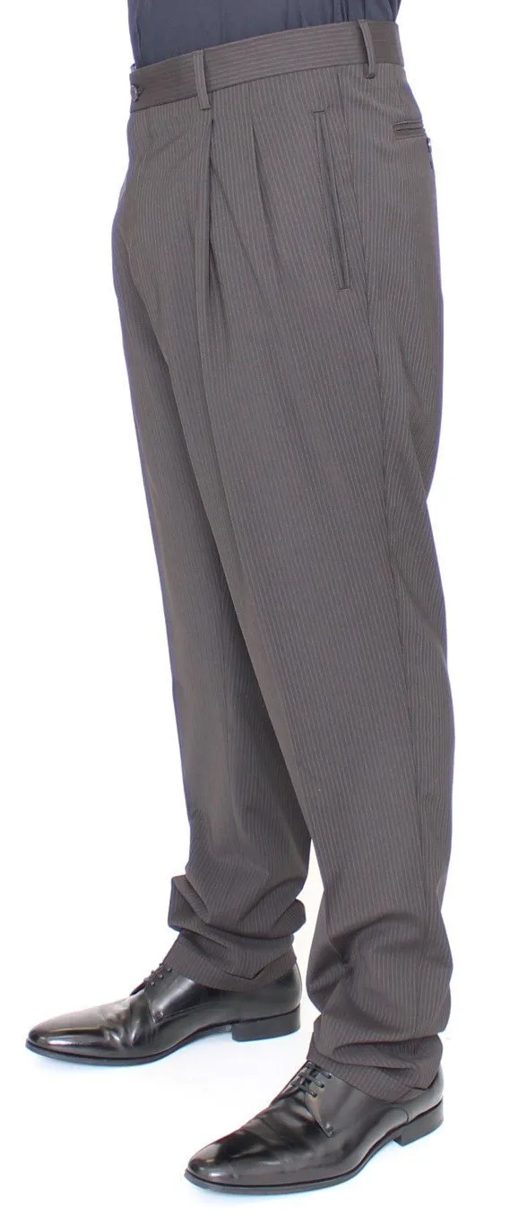 Brown Wool Stretch Pleated Pants