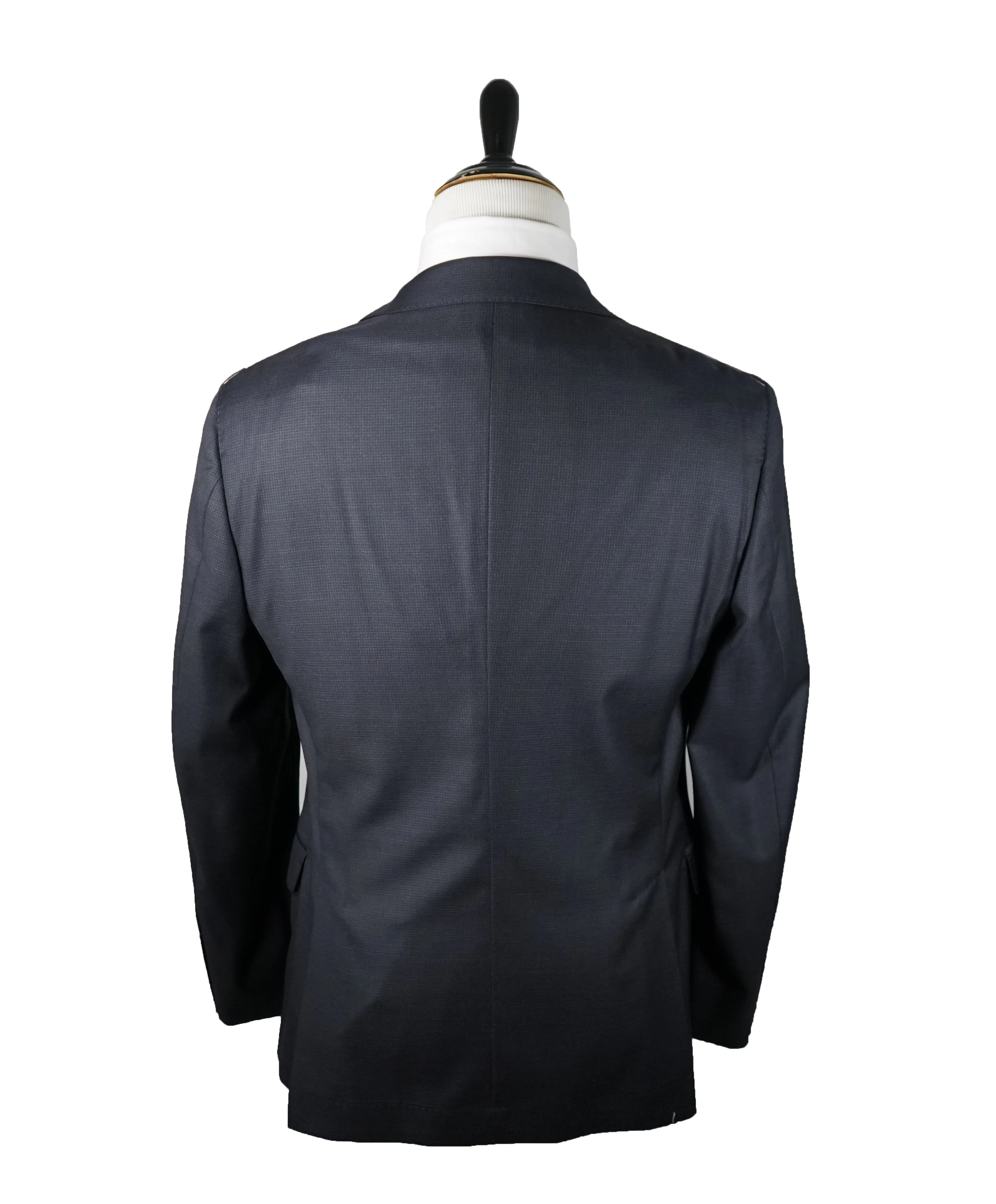 BRUNELLO CUCINELLI - Blue Gray Check Minicheck Wide Peak Lapel Suit - 40R