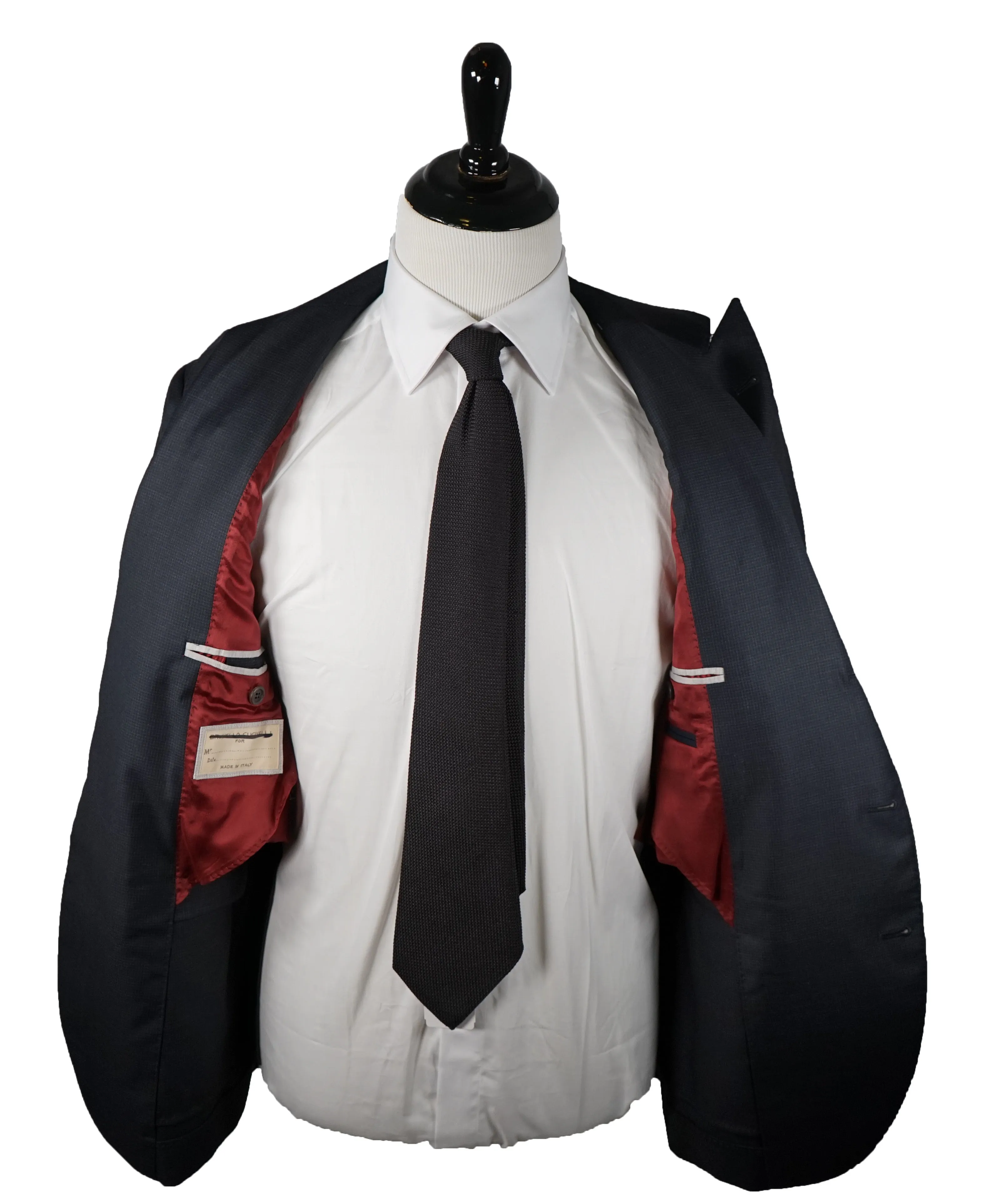 BRUNELLO CUCINELLI - Blue Gray Check Minicheck Wide Peak Lapel Suit - 40R