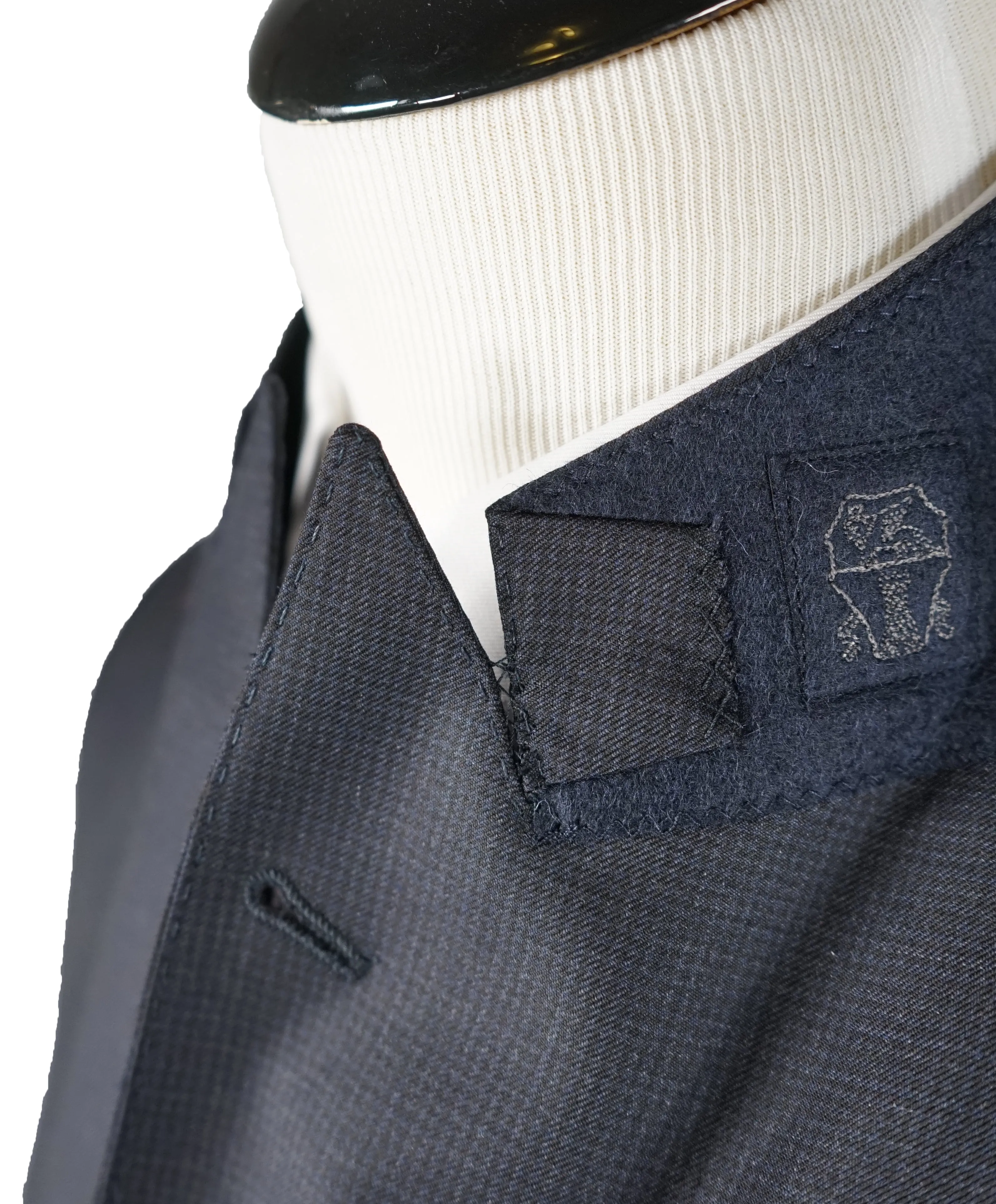 BRUNELLO CUCINELLI - Blue / Gray Check Minicheck Wide Peak Lapel Suit - 48L
