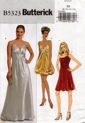 Butterick 5323 Womens Lined Strapless or Bubble Evening Dress Out Of Print Sewing Pattern Size 8 - 14 UNCUT Factory Folded