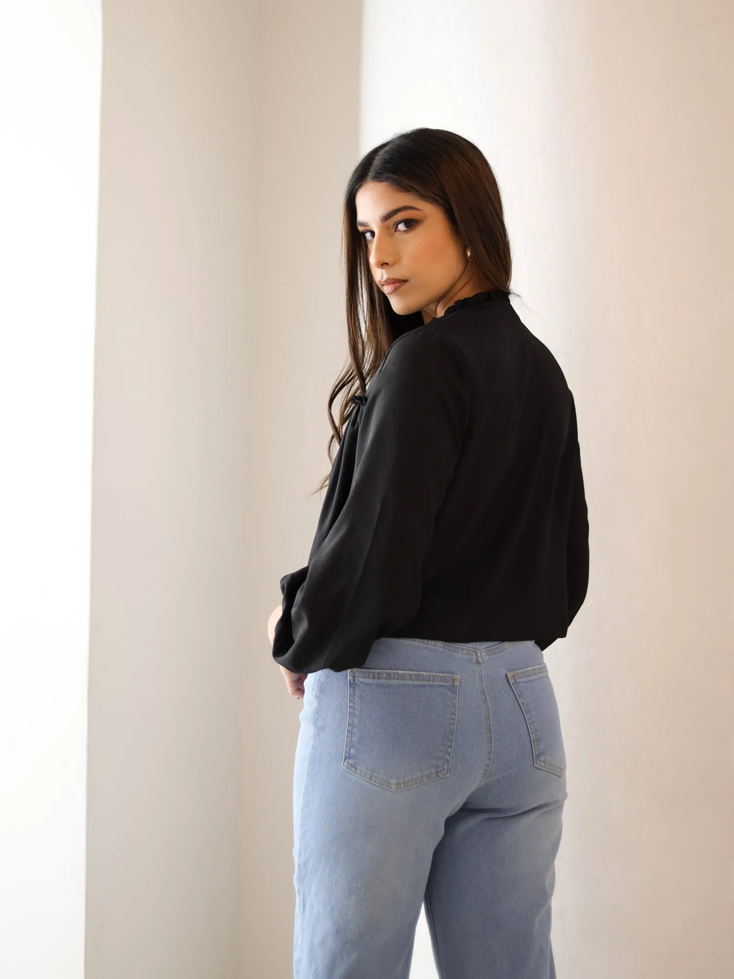Button Down Balloon Sleeve Top