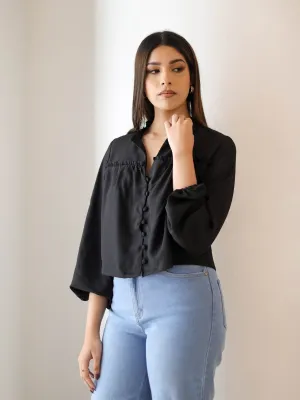 Button Down Balloon Sleeve Top