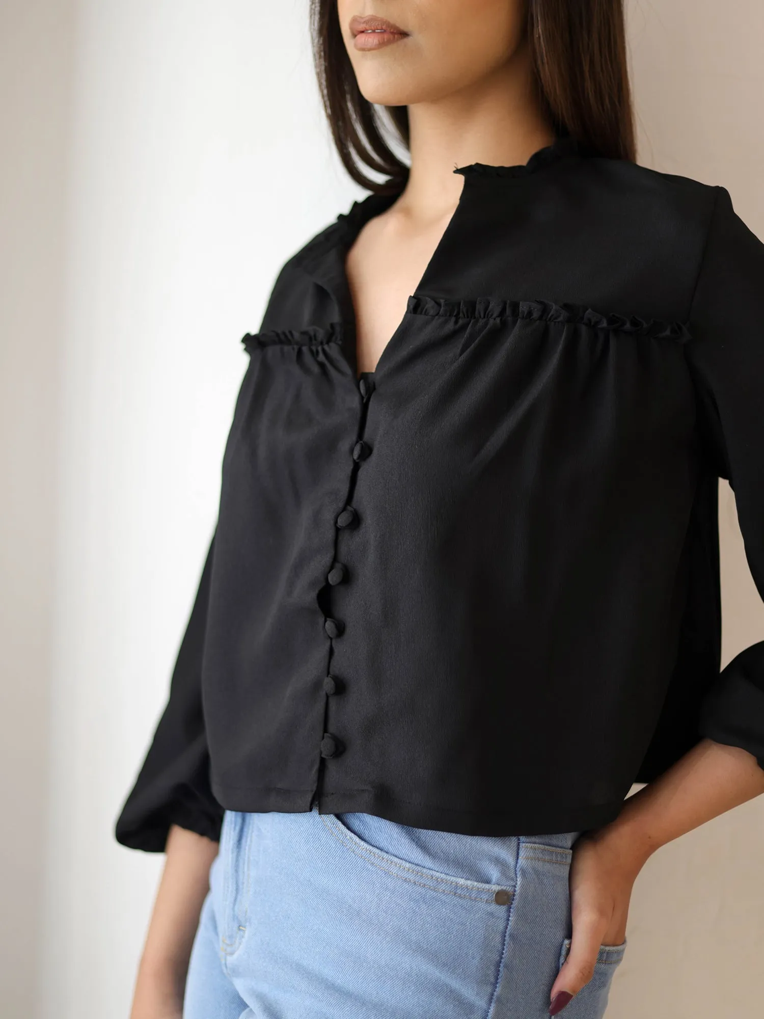 Button Down Balloon Sleeve Top