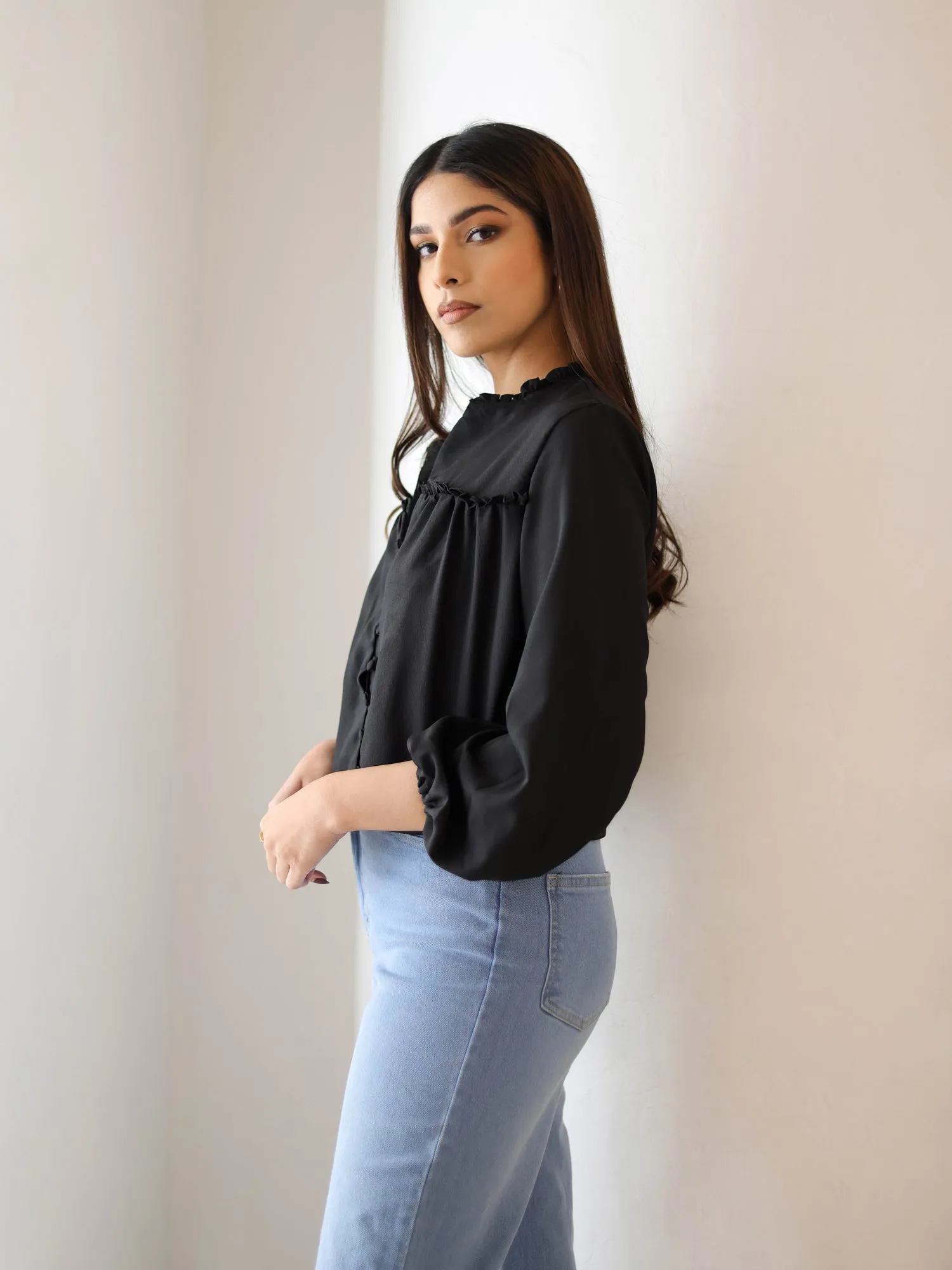 Button Down Balloon Sleeve Top