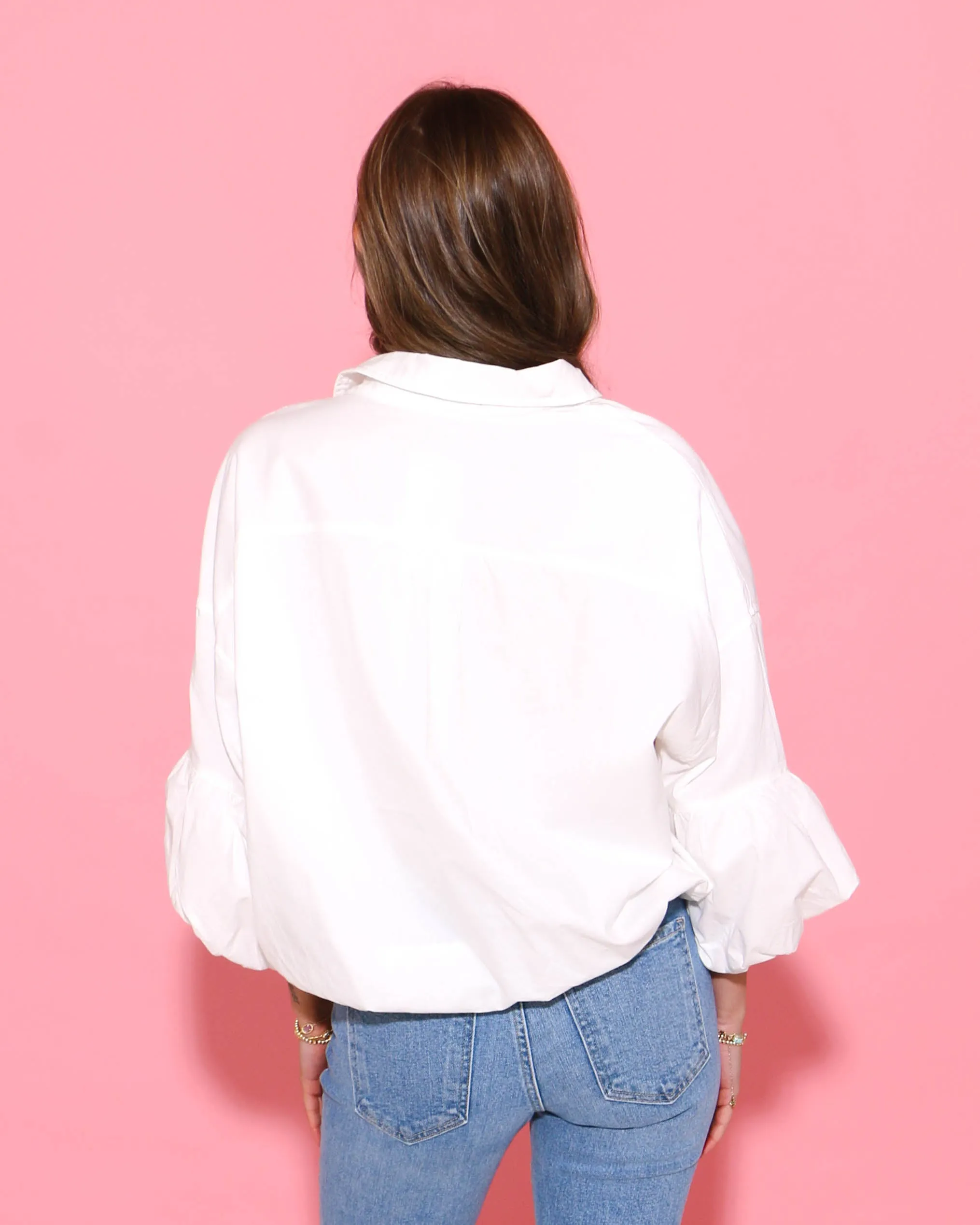 Button Down Bubble Sleeve Top
