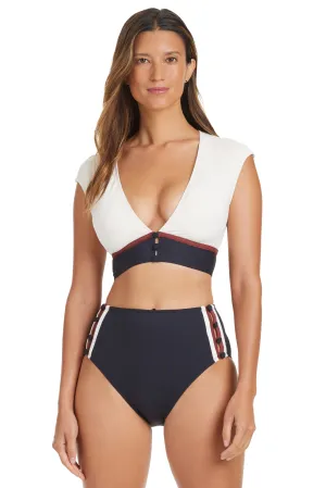 Button Down Cap Sleeve Crop Top