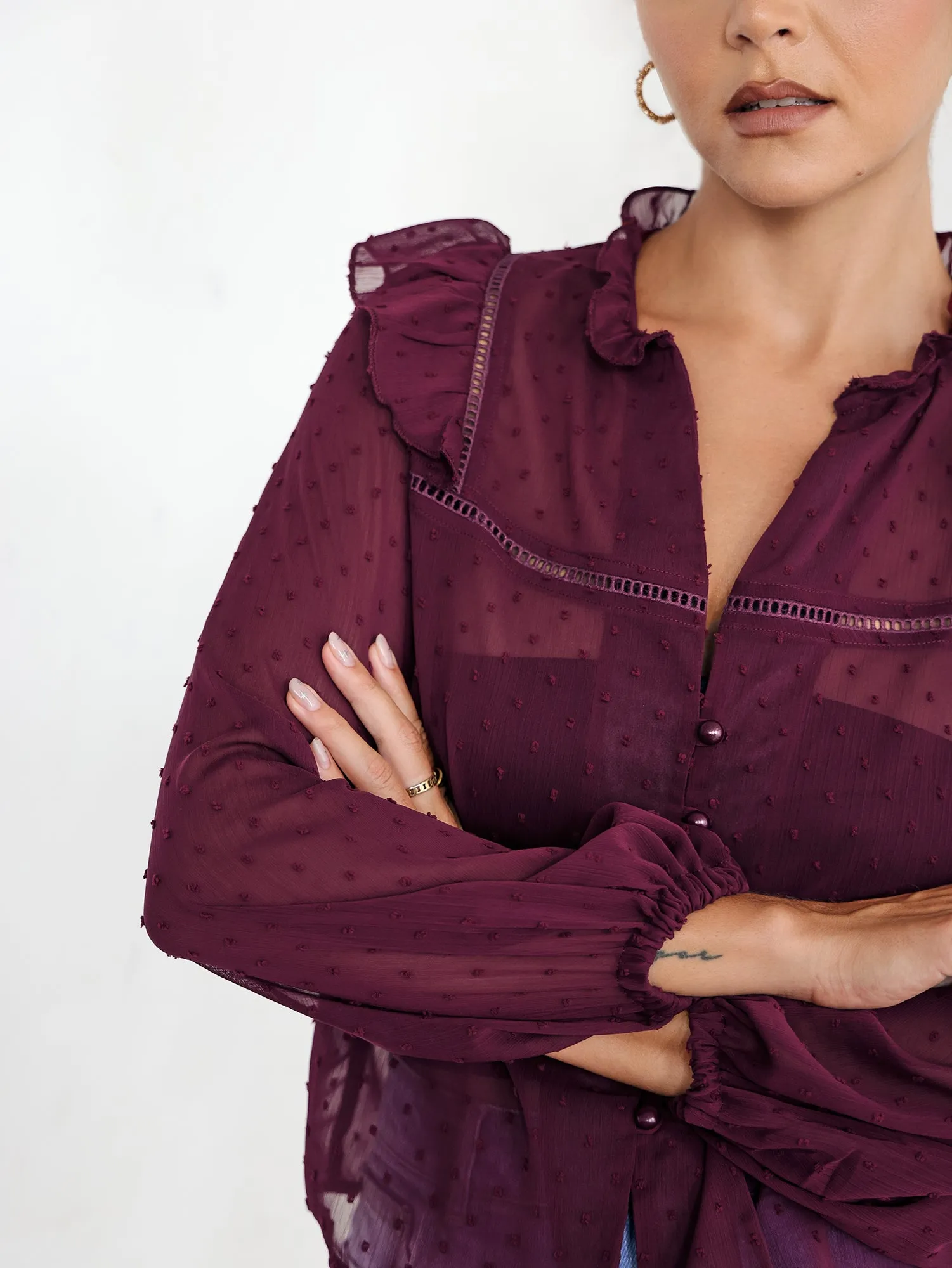Button Down Frill Detailed Top