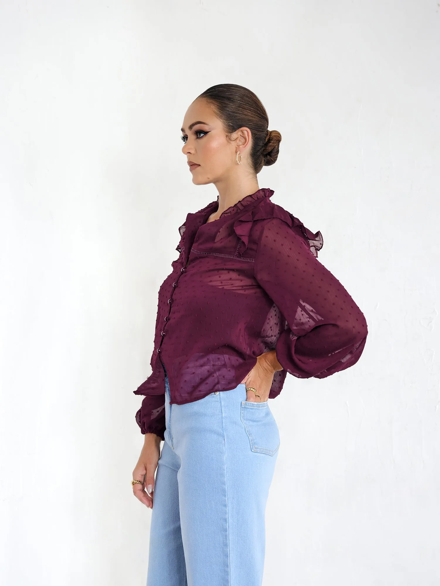 Button Down Frill Detailed Top