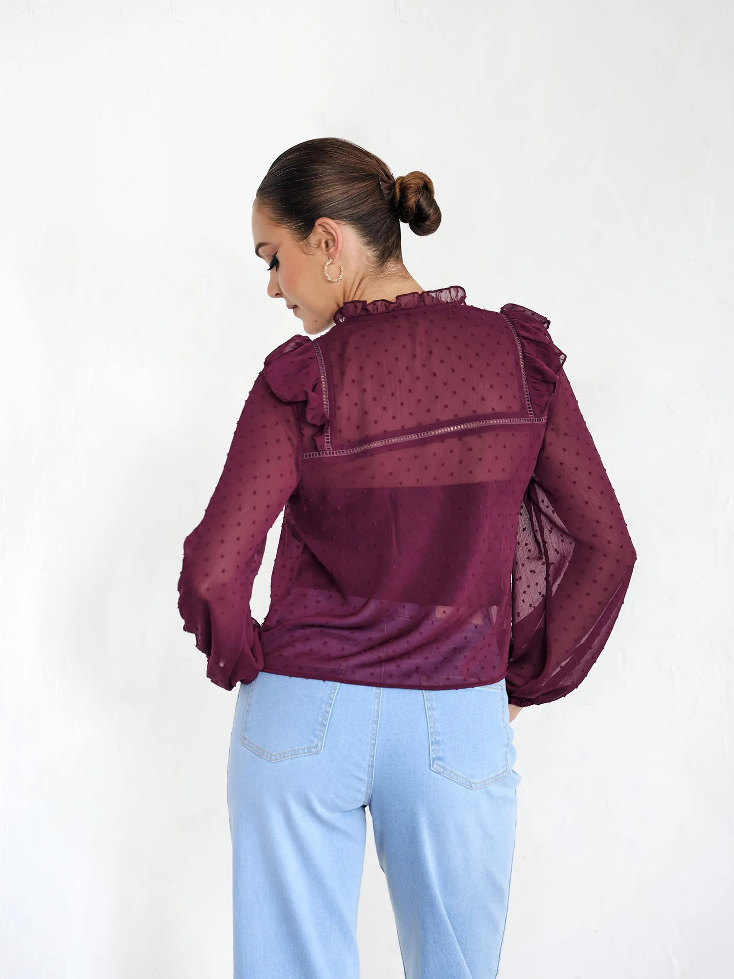 Button Down Frill Detailed Top