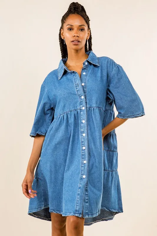 By Claude Collared Button Down DENIM DRESS