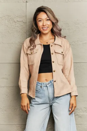 Camel Suede Look Button Down Jacket