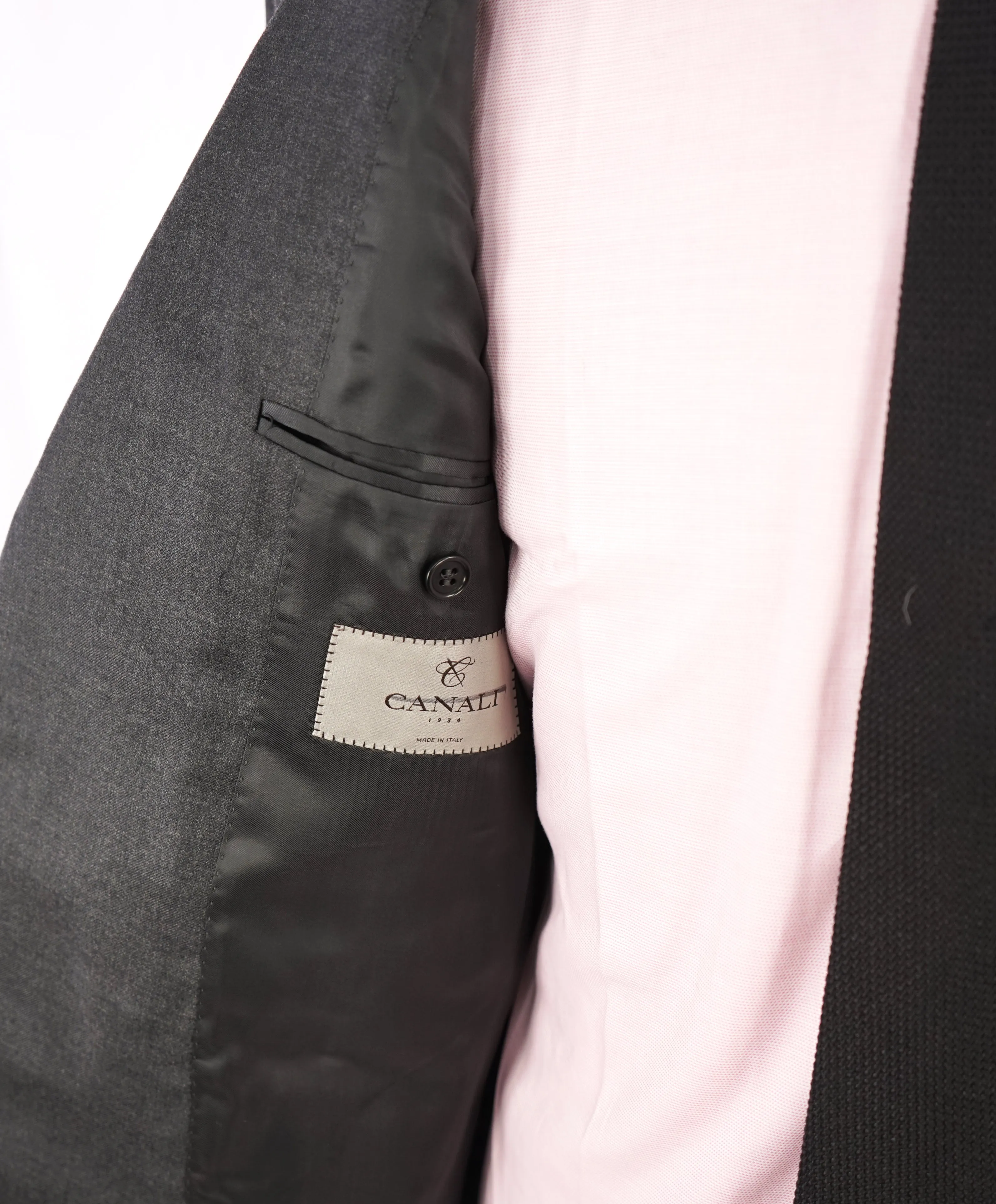 CANALI - Solid Gray Charcoal Notch Lapel Suit - 44L