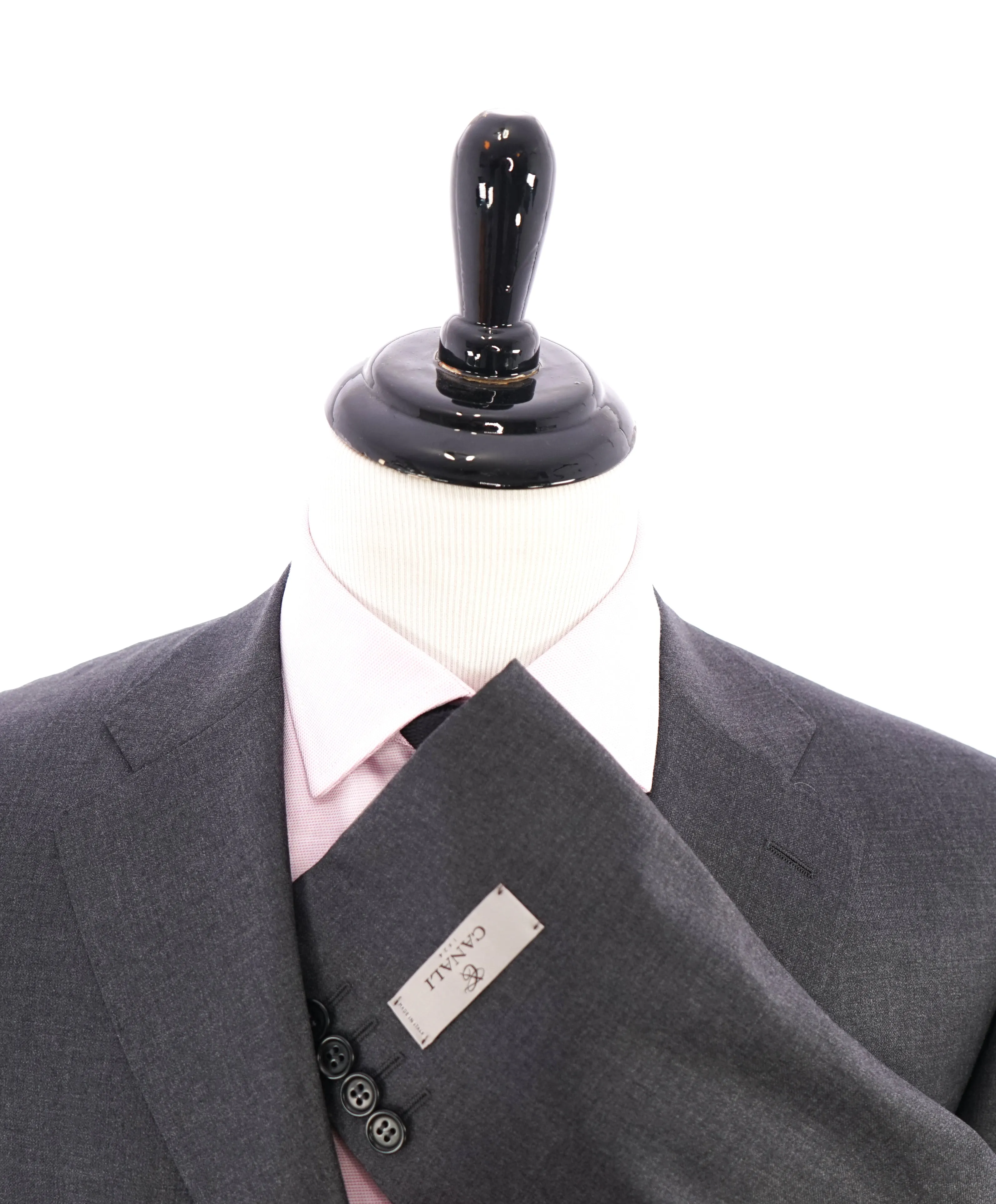 CANALI - Solid Gray Charcoal Notch Lapel Suit - 44L