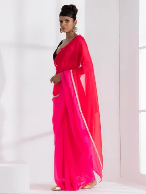 Carnation and Lily Triangle Georgette Saree with lace and Black Posh Blouse Fabric