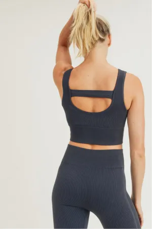 Carolyne Ribbed Cut-out Back Mineral Wash Seamless Hybrid Sports Bra