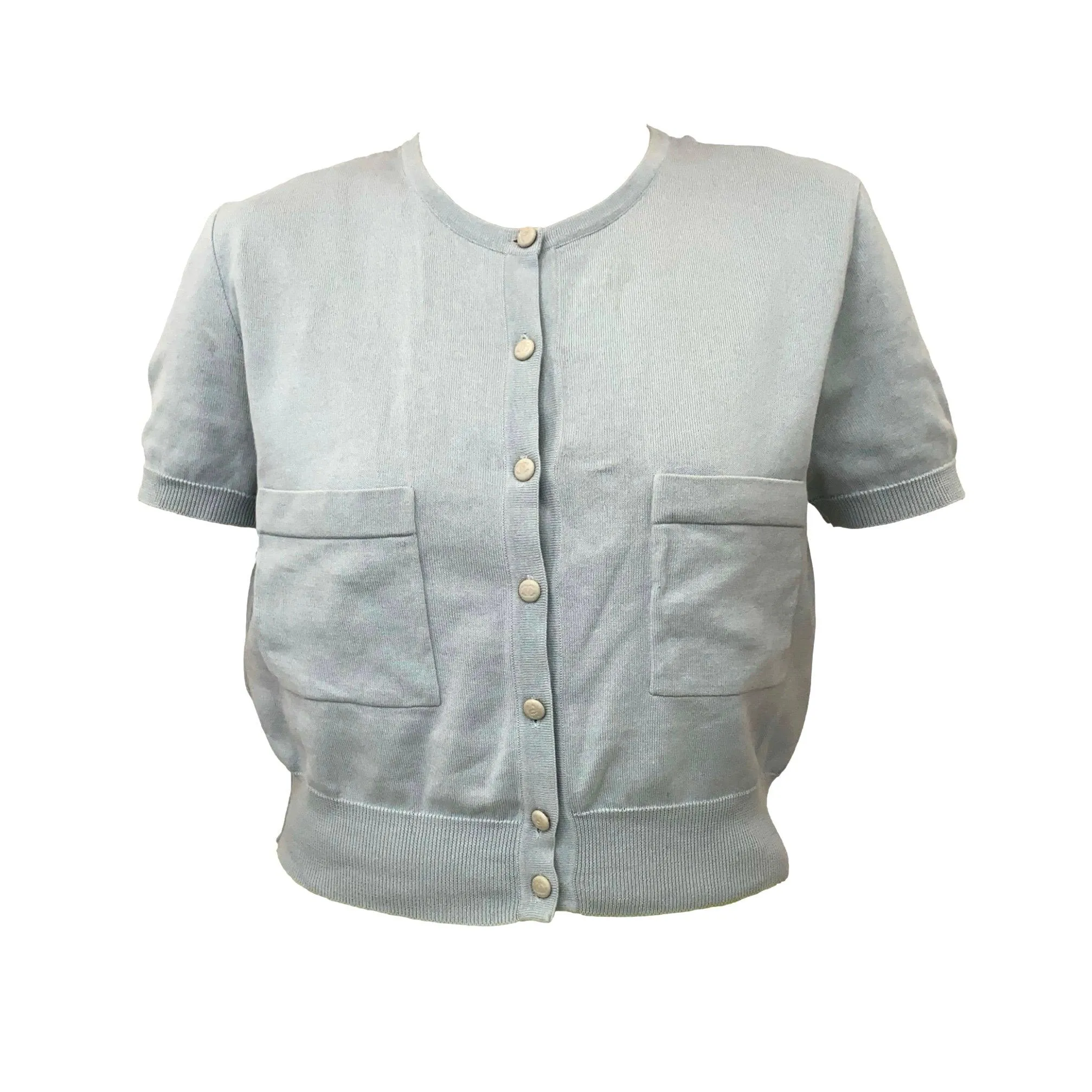 Chanel Baby Blue Button Down Top