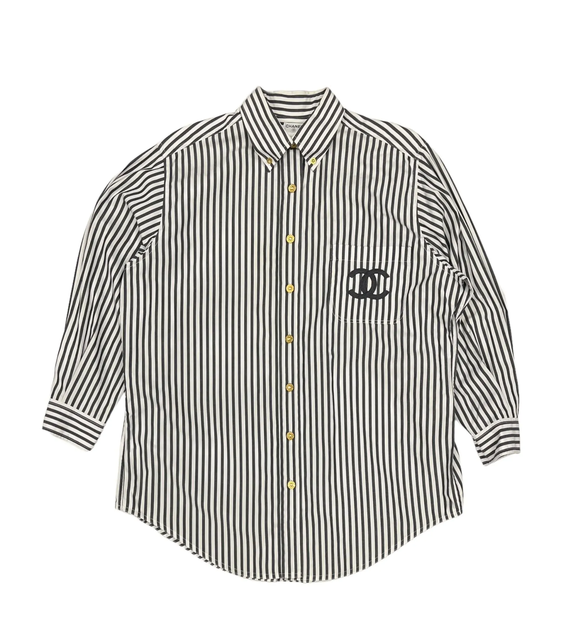 Chanel Oversized Black   White Striped Button Down Top