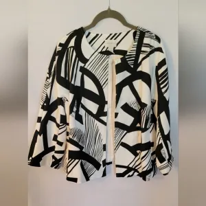 Chico's Black &amp; White Geometric Womens Open Front Blzer Size 2 (Medium)