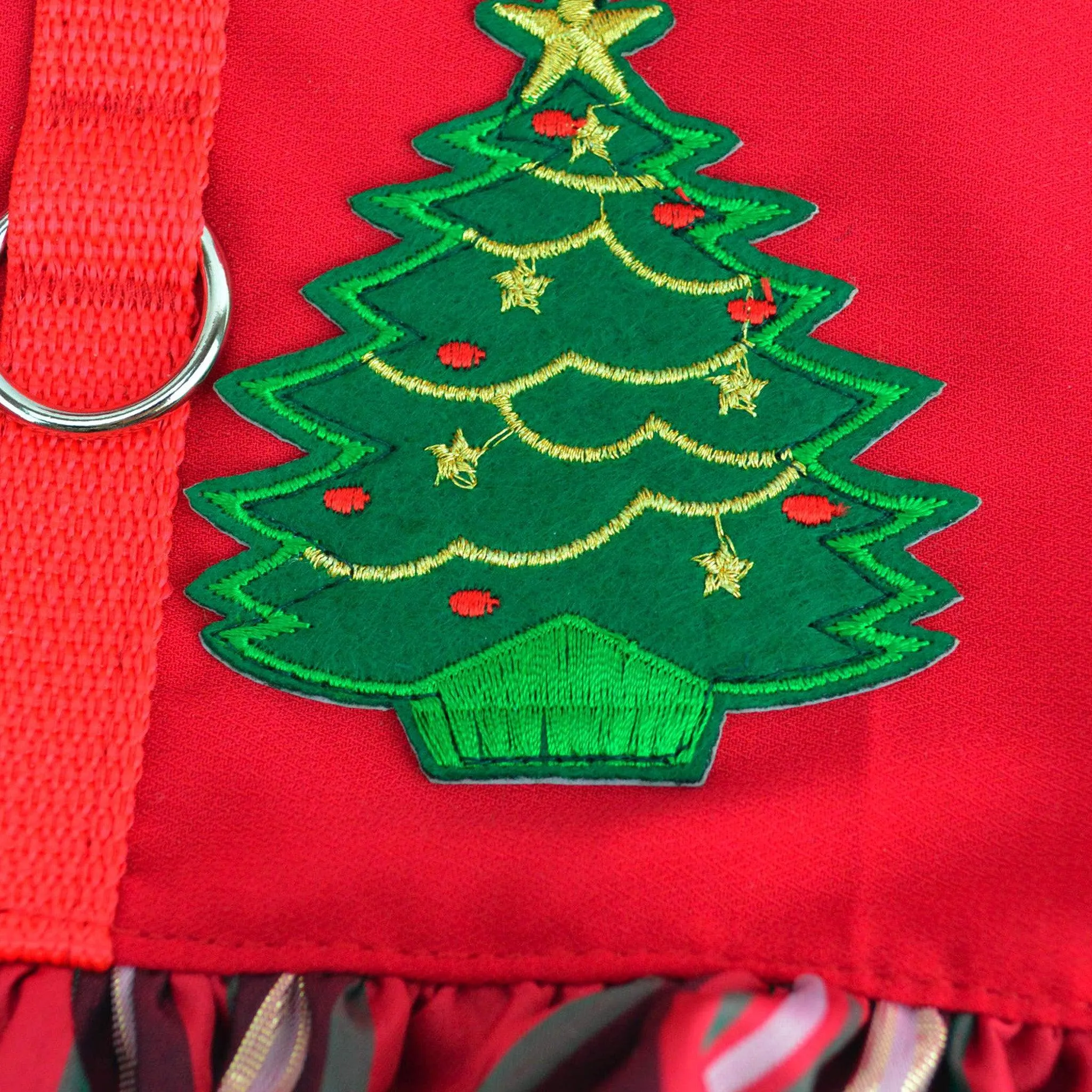 Christmas Tree Plaid Ruffled Dog Vest Harness