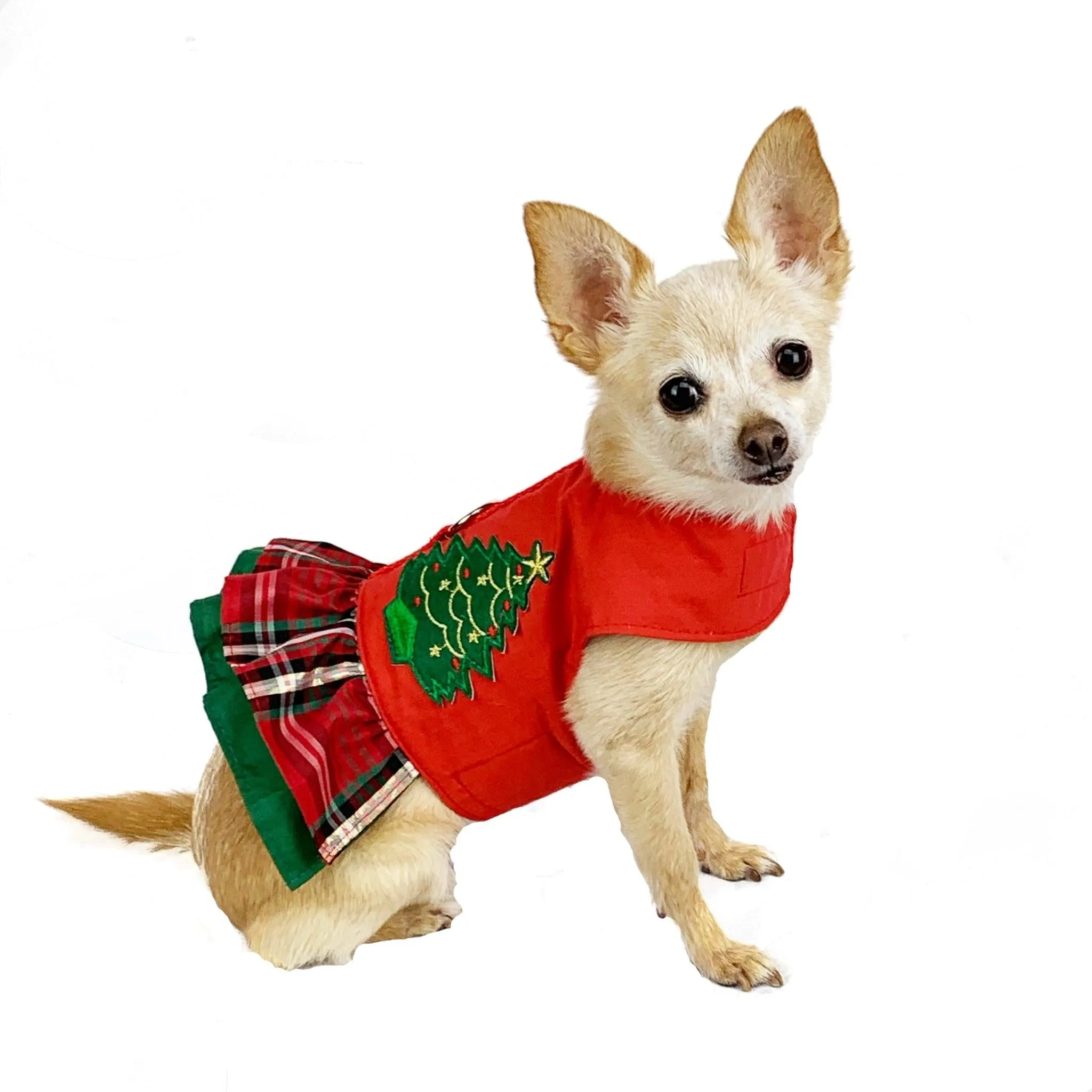 Christmas Tree Plaid Ruffled Dog Vest Harness