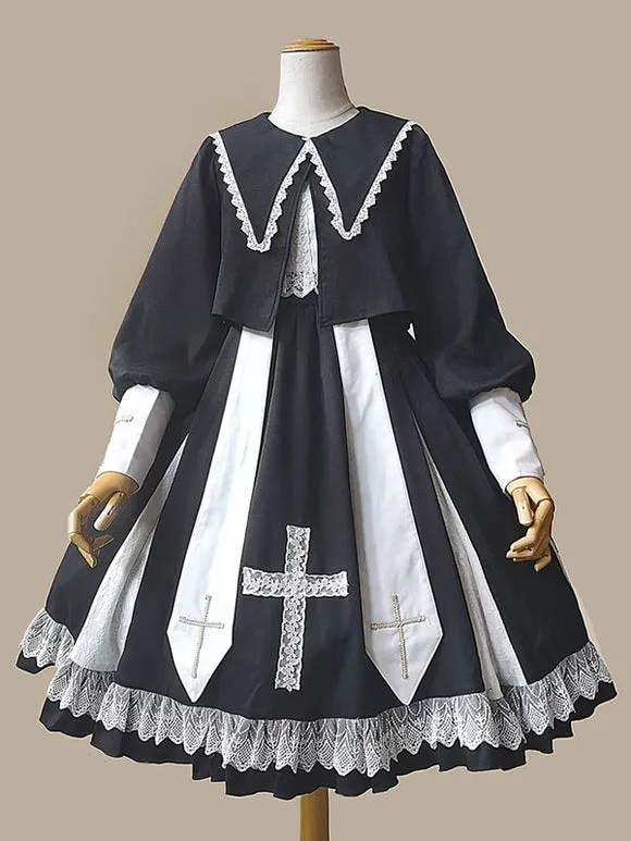 Classic Ruffles Long Sleeves Black
