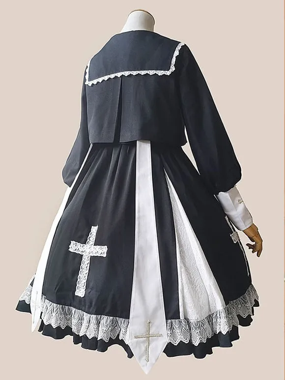 Classic Ruffles Long Sleeves Black