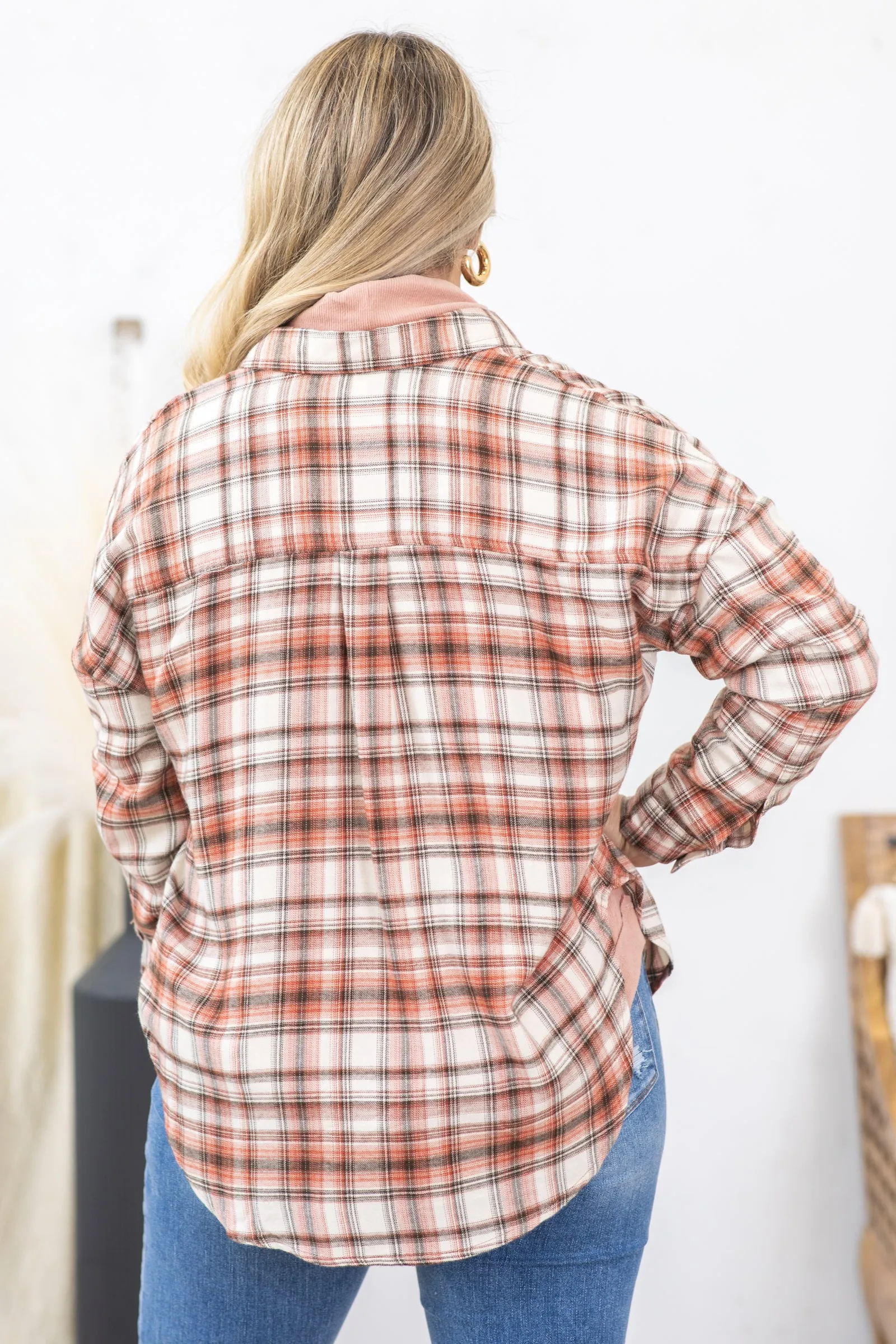 Collared Long Sleeve Button Down Plaid Top