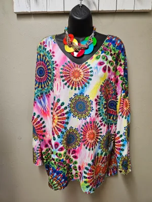 Colorful Mandela Design Long Sleeve Lightweight Soft Sweater Top
