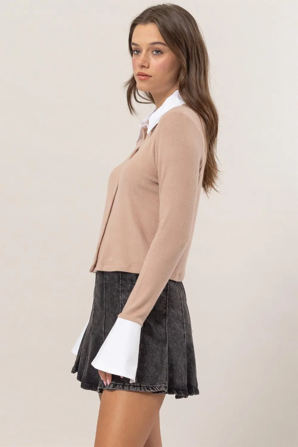 Contrast Button Down Knit Top