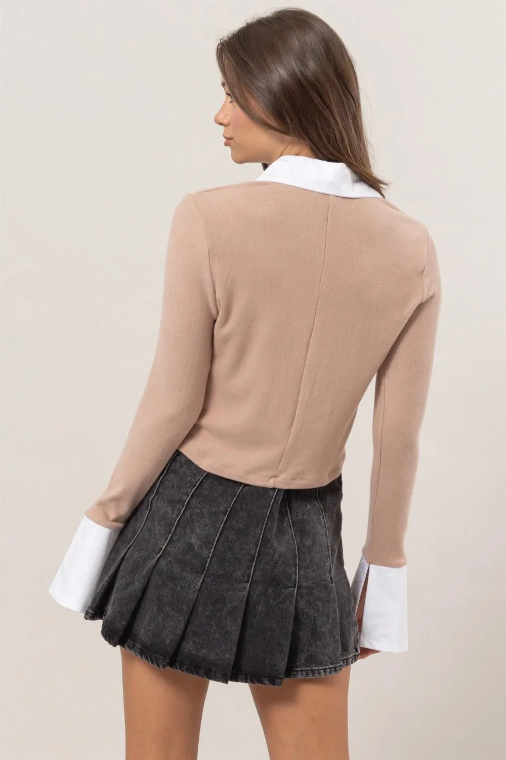Contrast Button Down Knit Top