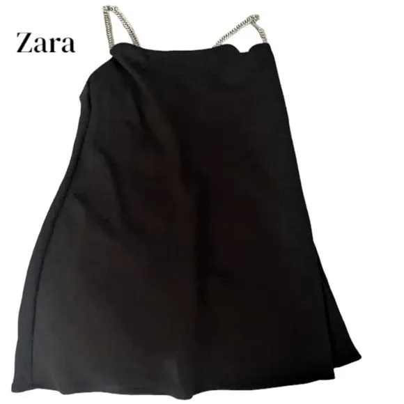 COPY - (60% OFF) NWT Zara Draped Chain Strap Satin Effect Black Mini Dress S MS…
