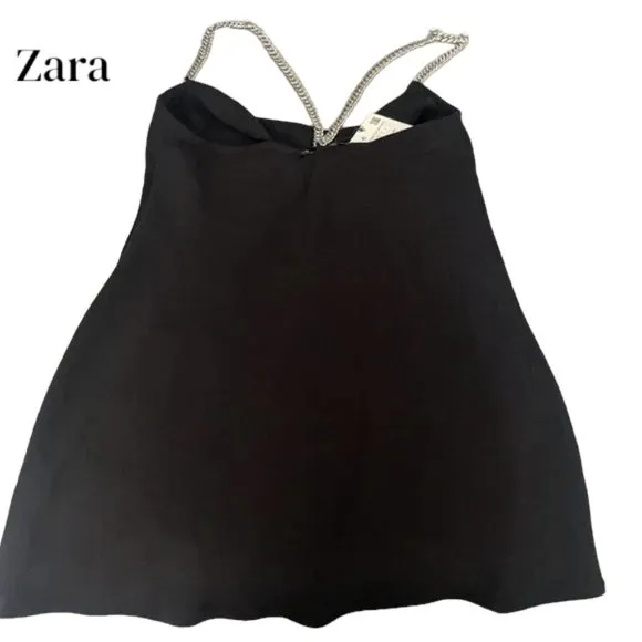 COPY - (60% OFF) NWT Zara Draped Chain Strap Satin Effect Black Mini Dress S MS…