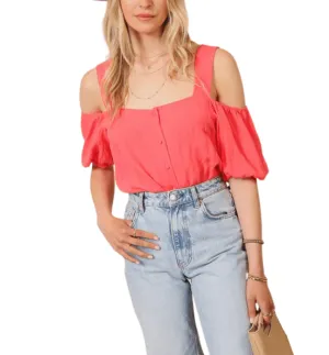 Coral Open Shoulder Top