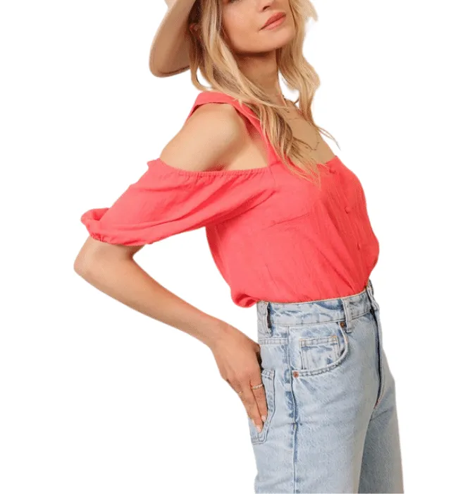 Coral Open Shoulder Top