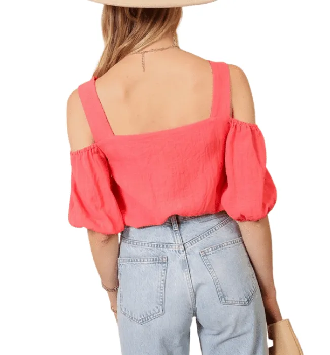 Coral Open Shoulder Top