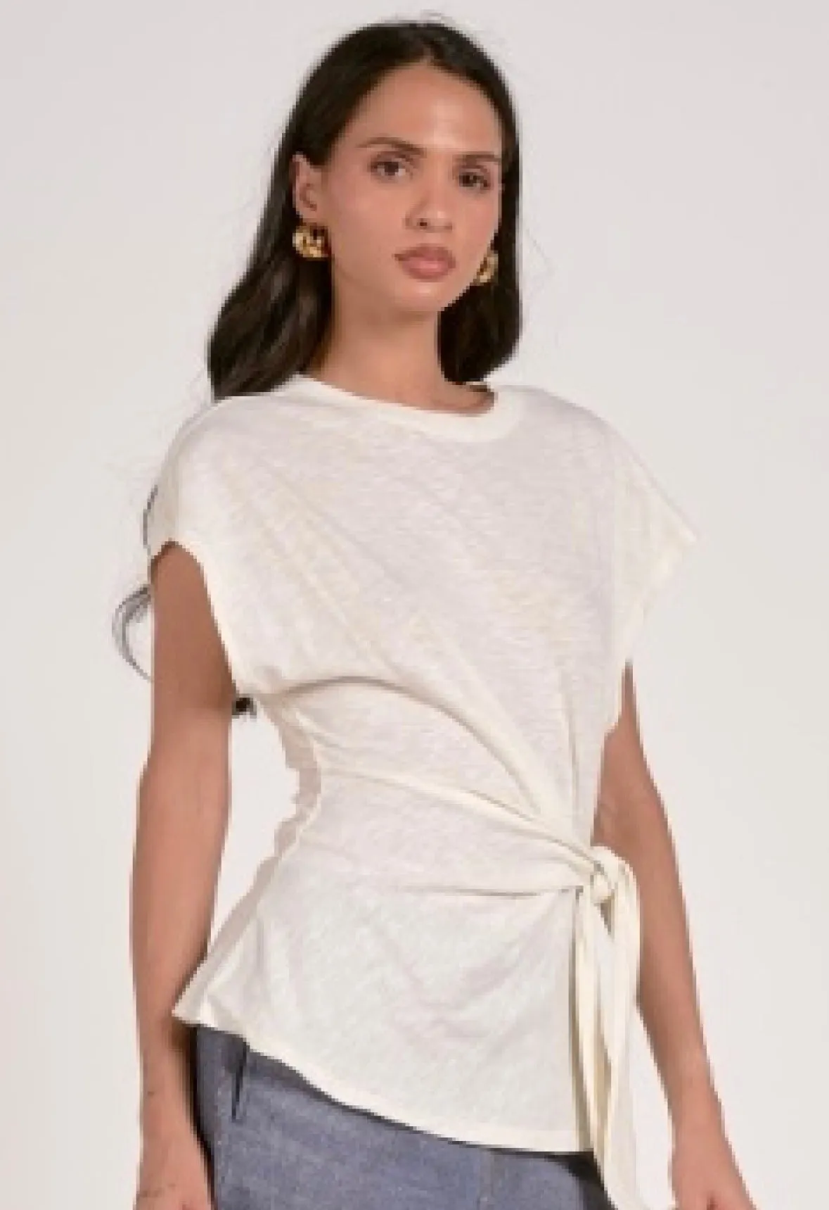 Crew Neck Cap Sleeve top JC11429