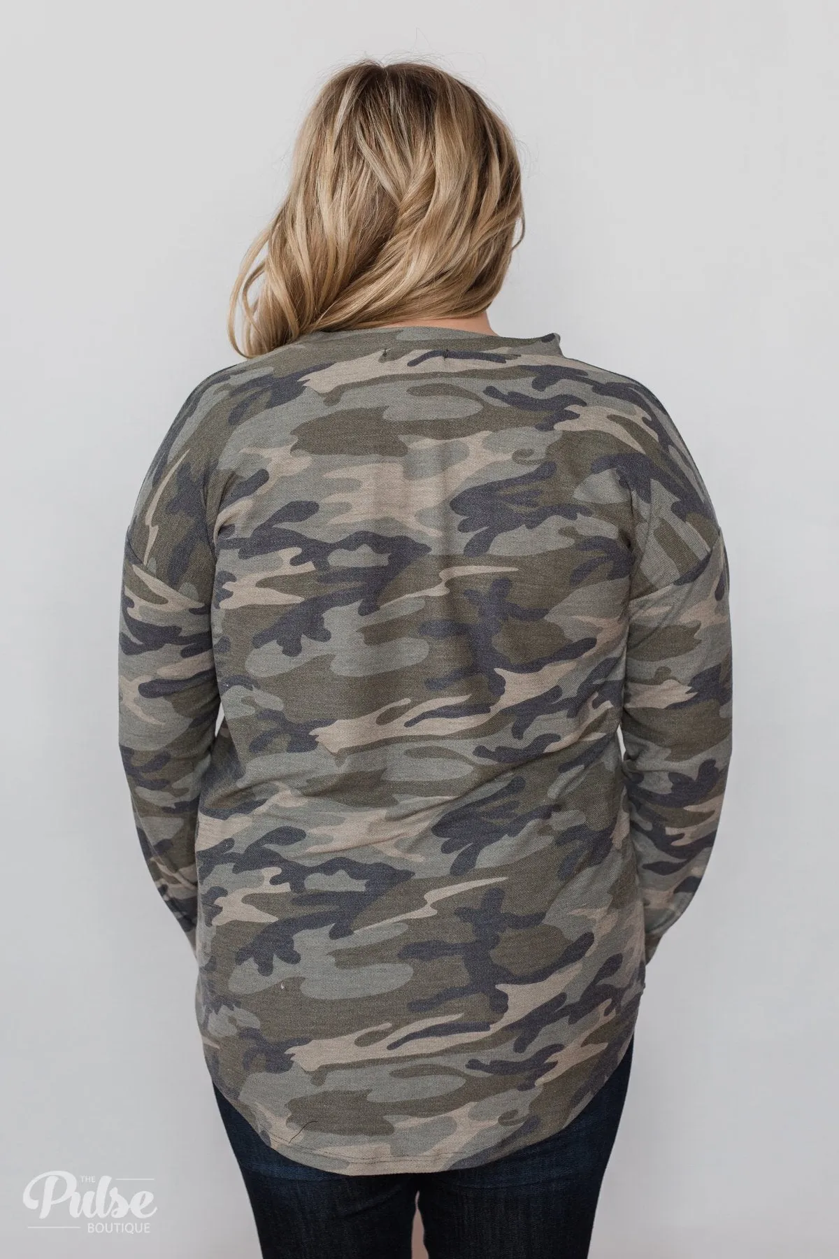 Crossing Into Camo Pullover Top