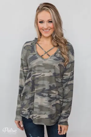 Crossing Into Camo Pullover Top