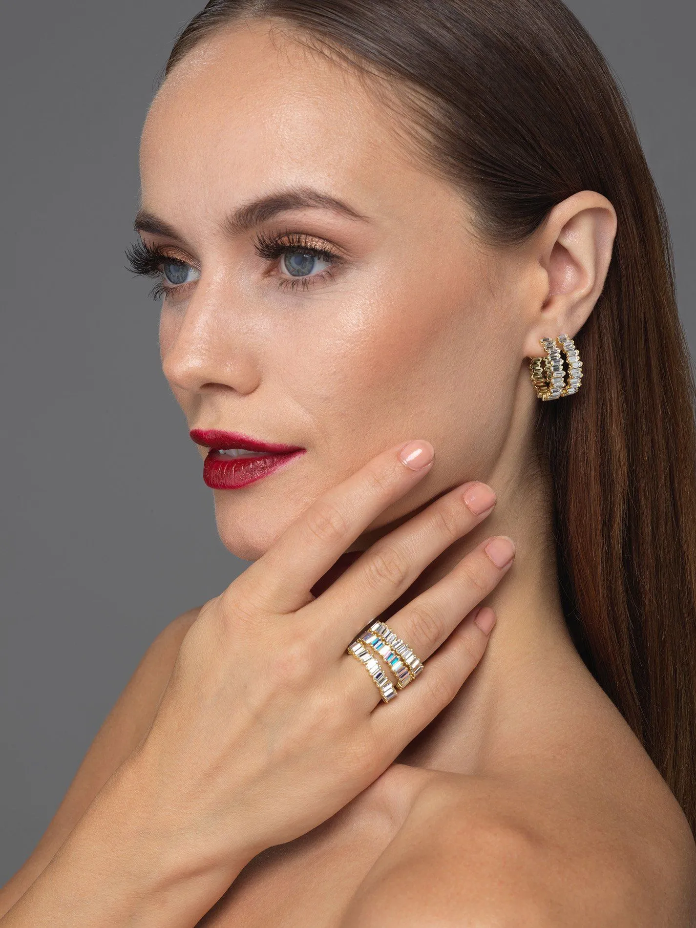 Crystal Baguette Hoop Earring