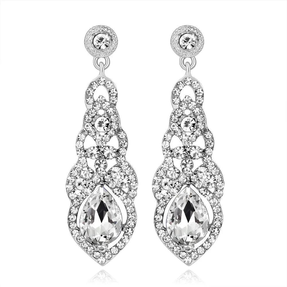Crystal Unique Design Flower Teardrop Dangle Earrings|JaosWish