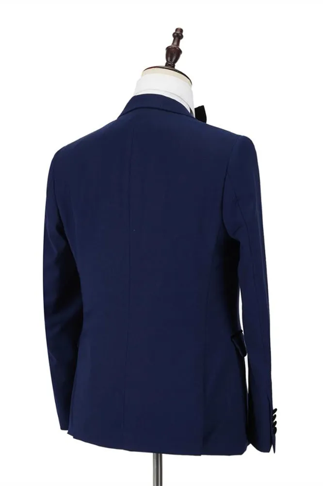 Dark Blue Peak Lapel Men's Wedding Suit Velvet Lapel Formal Suit