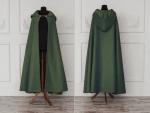 Dark Green vegan wool hooded cloak